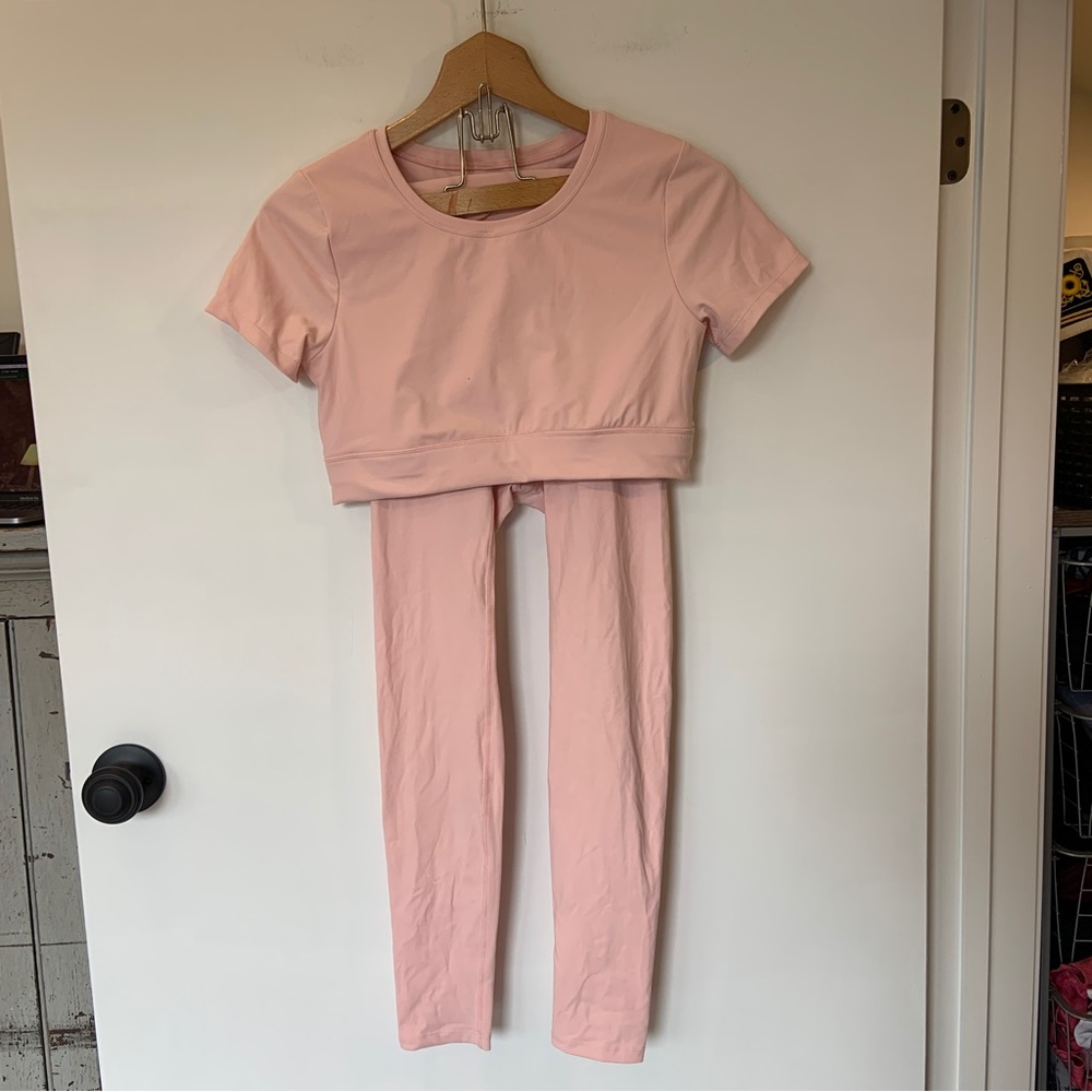 First Health Light Pink Workout Set Leggings and Cropped Top Size 8